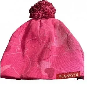 Women\'s Playboy Pom Pom Beanie Hat. Playboy Black Pom Winter Hat Beanie Cable Knit Polar Fleece  main image 4